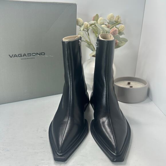 Vagabond Vivian Leather Chunky Block Heel Pointed Toe Boot Black Women 6/EU36NWB - Picture 2 of 9